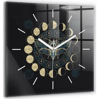 Hodiny Hodiny Tvrzené Sklo Tiché Bez Hlučné Nástěnné Fáze měsíce a hmyz 60x60