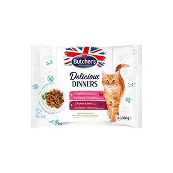 Krmivo pro kočku Butcher's Cat Delic.Dinners kuř+ját/kuř+hov kaps4x100g