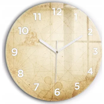 Hodiny Moderní skleněné nástěnné hodiny Stará mapa světa bílé ručičky průměr 60 cm