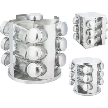 Stolování Zilner Sada kořenek 13 ks ZL-5224, nerez/sklo, otočný stojan čtverec