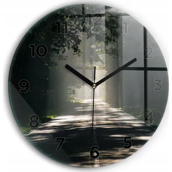 Hodiny Skleněné nástěnné hodiny do obýváku se stylovým potiskem Lesní cesta fi30 cm
