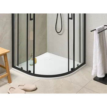 Sprchová vanička Sprchová vanička s odtokem bílá SMC 90 x 90 x 3 cm trojúhelníkový tvar efekt přírodního kamene minimalistický styl koupelna Beliani