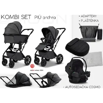 Kočárek MOON kombinovaný kočárek PIÚ KOMBI SET 2025 Black Matt/Antra