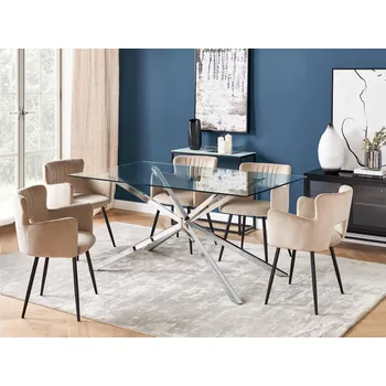 Jídelní stůl stříbrný s deskou z tvrzeného skla obdélníkový 160 x 90 cm pro 4 osoby moderní design Beliani