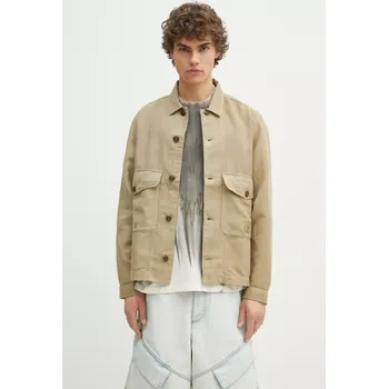 Pánská košile Košile s příměsí lnu C.P. Company pánská, zelená barva, regular, s klasickým límcem, 18CMOS242A006501G, M, 81X