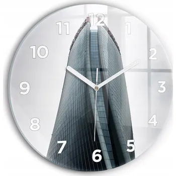 Hodiny Moderní skleněné nástěnné hodiny s potiskem Mrakodrap v Miláně průměr 30 cm