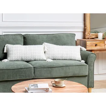 Dekorativní polštářek Sada 2 polštářů s kostkovaným vzorem 30 x 60 cm béžový dekorativní moderní doplněk do ložnice obývacího pokoje Beliani