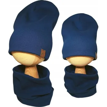 Čepice Čepice Nákrčník Set Dvoudílný Dětský Bavlna Žebrovaný 52-58 Tmavě Modrá