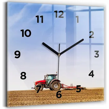 Hodiny Skleněné Hodiny s potiskem Tiché Klasické Nástěnné Zemědělec v traktoru 30x30
