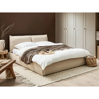 Postel Vodní postel světle béžová buklé čalounění 160 x 200 cm lamelový rošt silné čalouněné čelo moderní styl ložnice Beliani