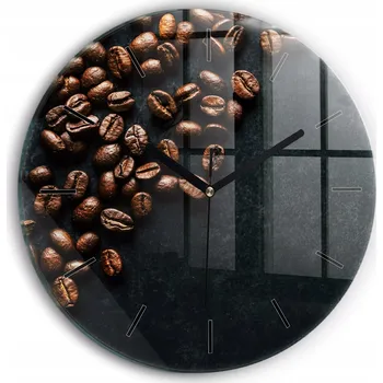 Hodiny Skleněné moderní foto hodiny nástěnné plynoucí ručičky Zrnka kávy pr. 30cm