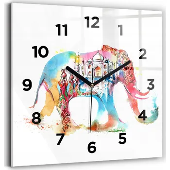 Hodiny Čtvercové Skleněné Nástěnné Hodiny do Obýváku s Motivem Indické Kultury 30x30 cm