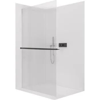 CERANO - Sprchová zástěna Walk-in Crystal L/P - 8 mm + polička/držák na ručníky - bezvzpěrový systém - černá matná, rýhované sklo - 80x200 cm
