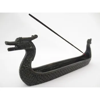 Vonná tyčinka Mani Bhadra Mani Bhadra Stojánek na vonné tyčinky Dračí loď (bronz), 22 x 7 cm