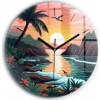 Hodiny Moderní skleněné nástěnné hodiny s potiskem Pohádkový západ slunce průměr 30 cm