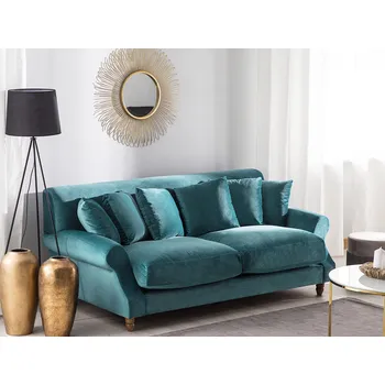 Pohovka Pohovka se 6 polštáři modrozelená teal čalouněná samet Nohy ze světlého dřeva 2místná Beliani