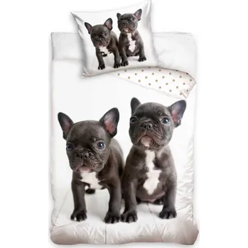 Povlečení Bavlněné povlečení Buldoček a Buldoček 140 x 200, 70 x 90 cm zipový uzávěr