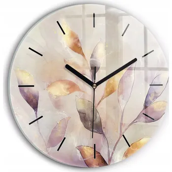 Hodiny Moderní skleněné hodiny s grafikou na zeď Abstraktní boho listy průměr 30 cm