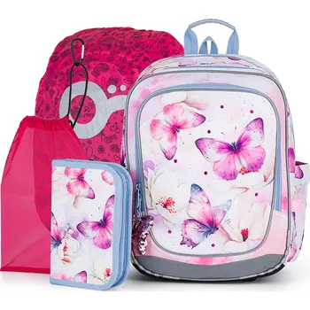 Školní batoh Topgal školní set ENDY 24002 Large – batoh pro 1.–3. třídu ZŠ s penálem, pytlíkem a pláštěnkou s motivem motýlů