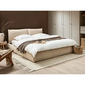 Postel Vodní postel světle béžová buklé čalounění 180 x 200 cm lamelový rošt silné čalouněné čelo moderní styl ložnice Beliani