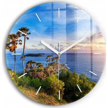 Hodiny Moderní skleněné nástěnné hodiny Phuket, Thajsko, kulatý, průměr 30 cm