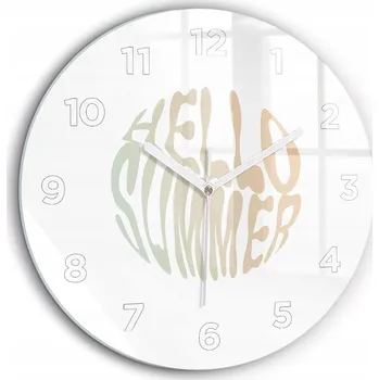 Hodiny Moderní skleněné foto hodiny na zeď Hello Summer! bílé ručičky průměr 60 cm