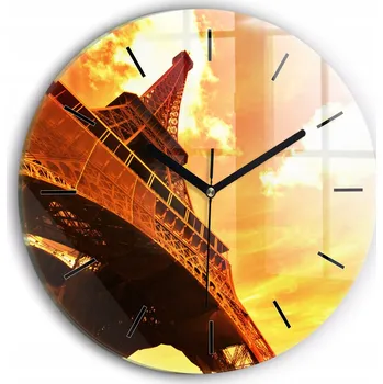Hodiny Moderní skleněné foto hodiny na zeď Eiffelova věž v Paříži kulatý průměr 30 cm