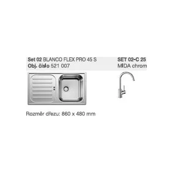 Vodovodní baterie Blanco SET 02-C 25 Blanco FLEX Pro 45 S Nerez přírodní lesk + Mida chrom