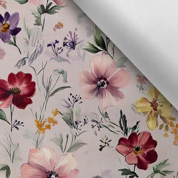 Látka s potiskem nepromokavý polyester TD/NS růžové květiny Muan