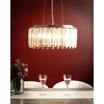 Lustr stříbrný železný závěsná lampa se skleněnými křišťály chromovaný povrch glamour styl obývací pokoj jídelna Beliani