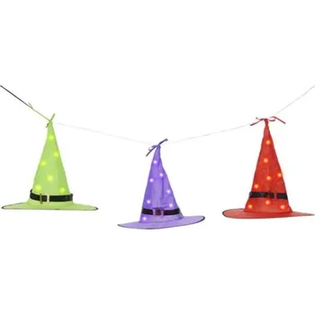 Karnevalový doplněk Girlanda čarodějnické klobouky 3ks svítící
