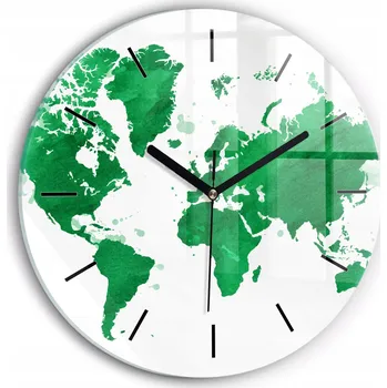 Hodiny Ozdobné nástěnné hodiny s krásnou grafikou Zelená mapa světa kulatý průměr 30 cm