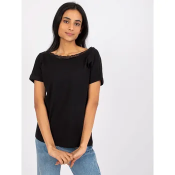 Dámské tričko Černé klasické tričko Salma zdobené krajkou -RV-BZ-7544.00-black Velikost: M