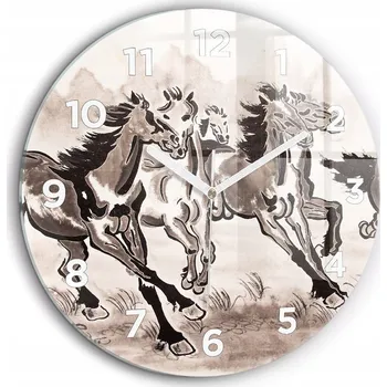 Hodiny Minimalistické Čtvercové Skleněné Hodiny Nástěnné Cválající koně průměr 60 cm