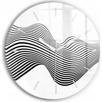 Hodiny Moderní skleněné nástěnné hodiny Umění černo-bílé kulatý průměr 30 cm
