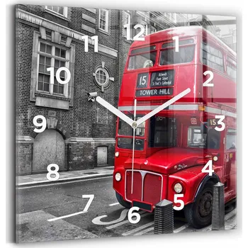 Hodiny Skleněné hodiny s motivem Nástěnné Tiché ručičky Červený patrový autobus