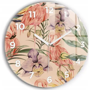 Hodiny Skleněné nástěnné hodiny do obýváku s motivem tropických palmových listů, průměr 30 cm