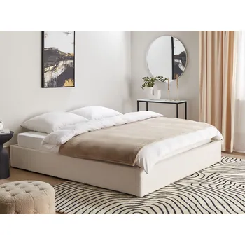 Ložnice Čalouněná postel s úložným prostorem 180 x 200 cm buklé bílá nábytek do ložnice moderní stylový Beliani