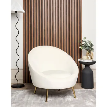 Křeslo Křeslo bílé sametové 76 x 80 x 81 cm kulaté klubové křeslo Zlaté nohy Glamour Retro Beliani