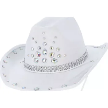 Karnevalový doplněk Klobouk kovbojský bílý s kamínky