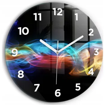 Hodiny Moderní skleněné nástěnné hodiny Abstrakce barevné linie kulatý průměr 30 cm