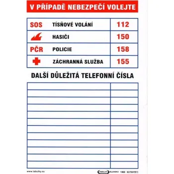 V případě nebezpečí volejte 297x210mm - plast