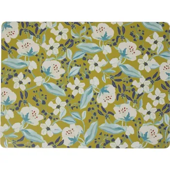 prostírání 4ks zelené pevné korkové prostírání s květy Flowers - 30*40*0,4cm