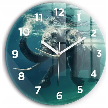 Hodiny Moderní skleněné hodiny s grafikou na zeď Plující slon v oceánu průměr 30 cm
