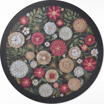 Koberec Kulatý Kulatý Koberec o průměru 80 cm – imitace výšivky, luční květy ve vintage stylu