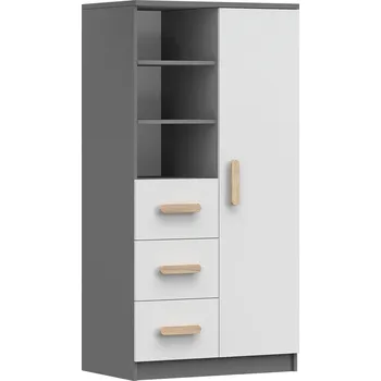 Knihovna Regál 80 3S1D SMYK II - 05, Šedá/Bílá/Sonoma