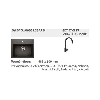 Granitový dřez Blanco SET 07-C 25 Legra 6 antracit + MIDA antracit + 5 % sleva v košíku s kódem SLEVA5