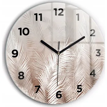 Hodiny Moderní skleněné foto hodiny na zeď Tropické listy boho průměr 60 cm