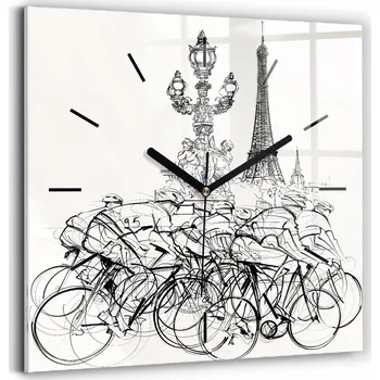 Hodiny Čtvercové Skleněné Nástěnné Hodiny s Motivem Cyklistických Závodů 30x30 cm