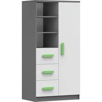 Knihovna Regál 80 3S1D SMYK II - 05, Šedá/Bílá/Zelená